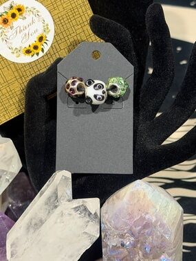 🐼 Panda Charm Bead Trio with Green and Purple Crystals